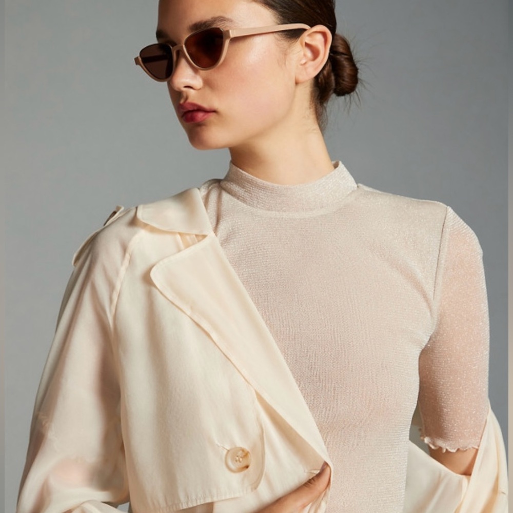Anthropologie Lurex mesh shimmer mockneck